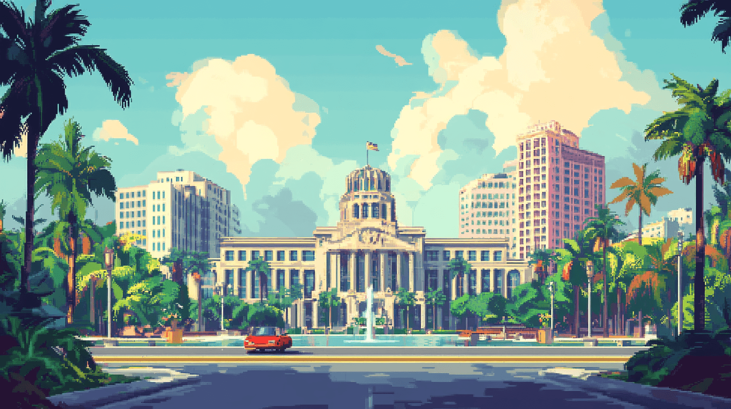 Cityscape with palm trees